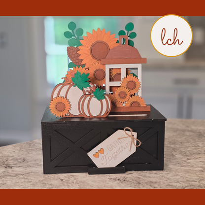 Fall Sunflowers Trunk & Farmhouse Crate Insert – Wooden Laser Cut, Hand‑Painted Seasonal Decor