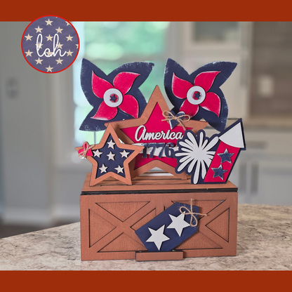 Red White & Blue America 1776 Insert | Wooden Laser‑Cut Hand‑Painted Trunk & Farmhouse Crate Decor