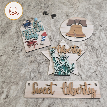 Let Freedom Ring Interchangeable Wagon Insert, Sweet Liberty Shelf Sitter Decor, Laser Cut Wood 4th of July (insert only)