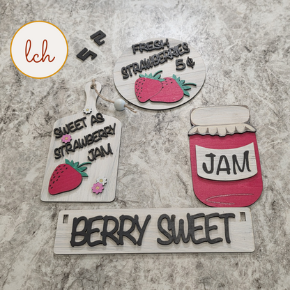 Berry Sweet Strawberry Summer Wagon Insert, Hand Painted Shelf Sitter Decor, Tiered Tray Sign (insert only)