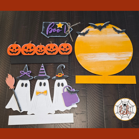 Halloween Boo! Ghost Witch Wood Insert, Hand-Painted Laser Cut Decor for Interchangeable Farmhouse Crate & Trunk Base