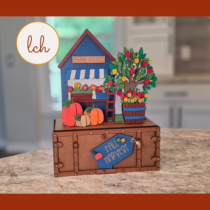 Fall Farm Harvest Stand Insert for Trunk & Farmhouse Crate – Wooden Laser Cut, Hand Painted Seasonal Decor