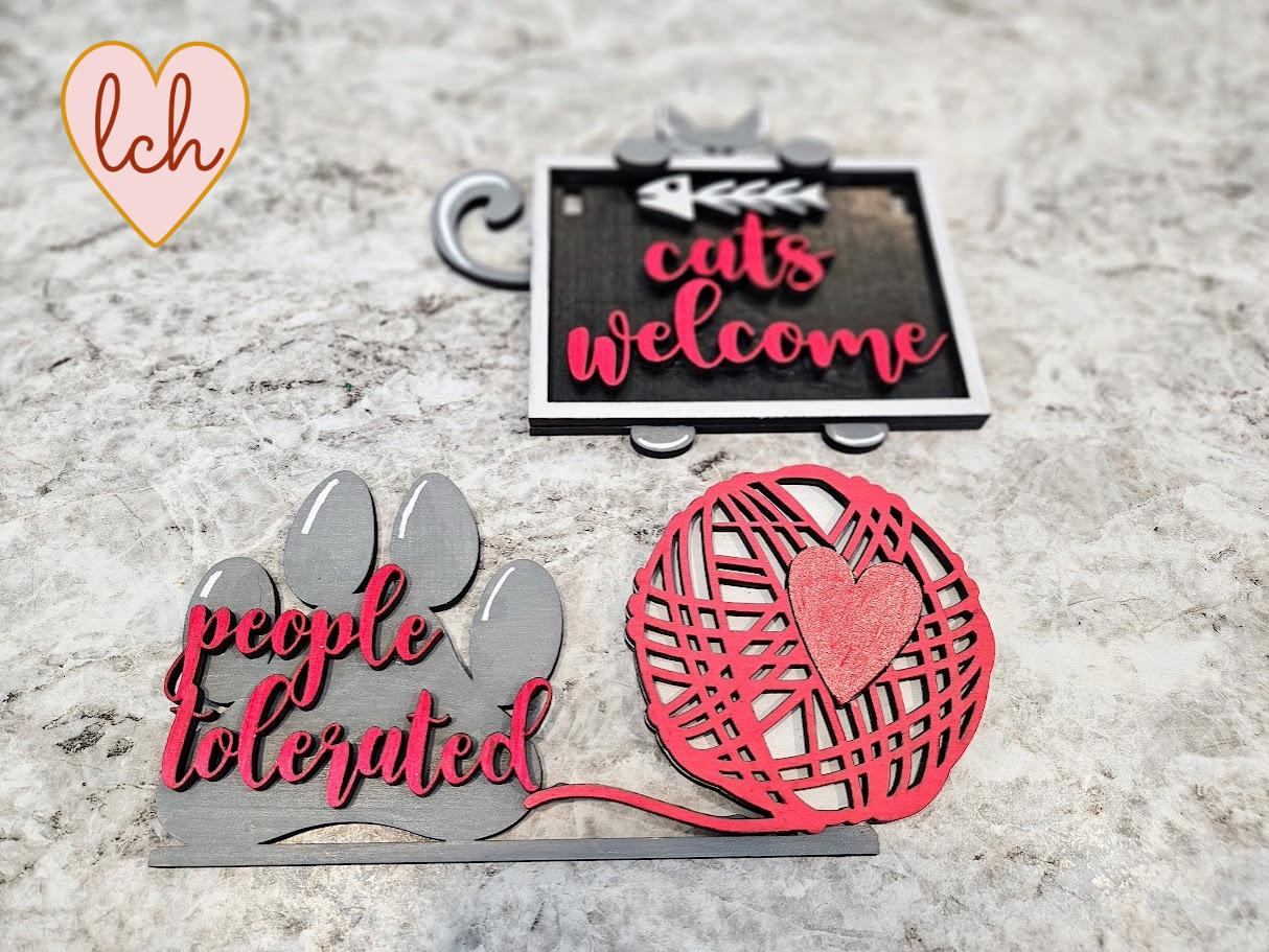 Cats Welcome, People Tolerated Mini Signpost/Door Insert - Wooden Laser Cut & Hand Painted (Insert Only)