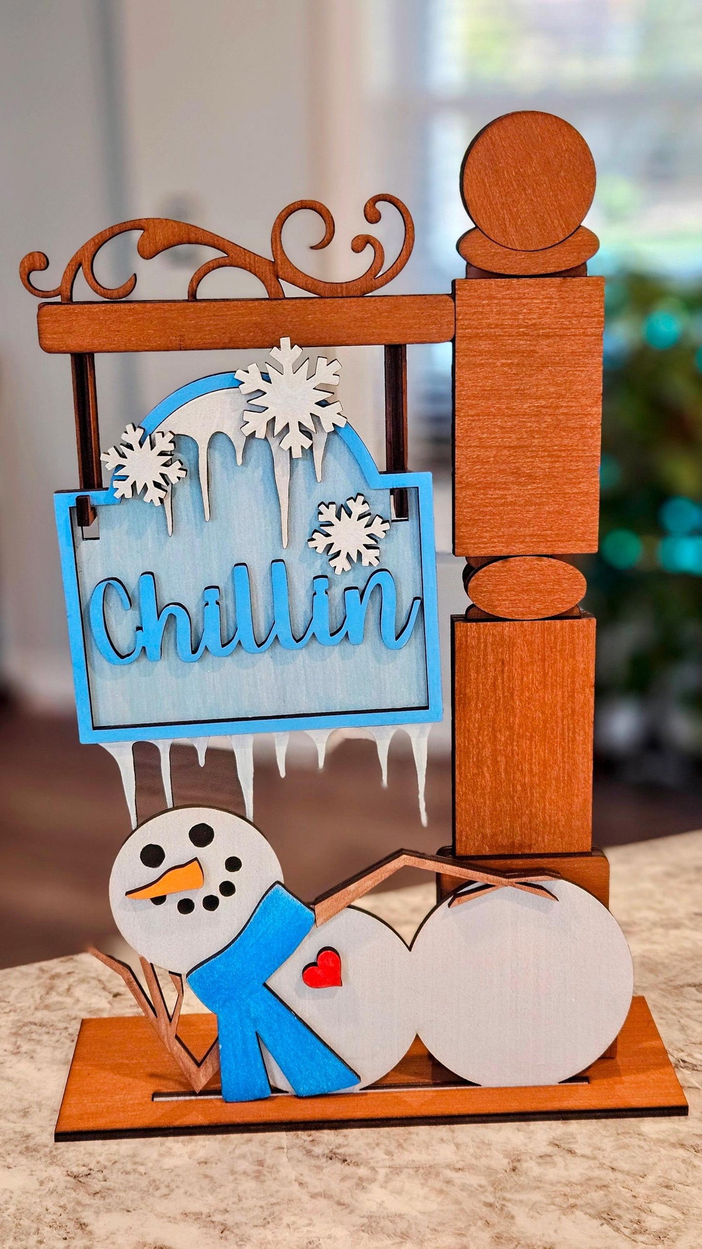 Snowman Chillin' Winter Wooden Laser Cut Hand Painted Mini Interchangeable Signpost Door Insert (Insert Only)