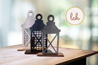 Hand-Painted Wooden Lantern Bases - Laser Cut, Interchangeable Designs for Unique Home Decor