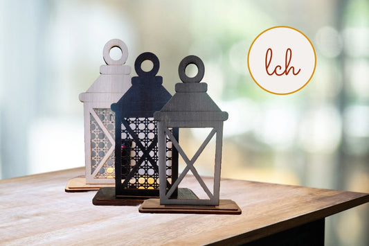 Hand-Painted Wooden Lantern Bases - Laser Cut, Interchangeable Designs for Unique Home Decor