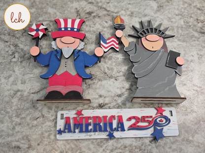 Uncle Sam & Statue of Liberty Gnome Insert for Wooden Wagon & Raised Shelf Sitter • America 250th Birthday Decor (insert only)