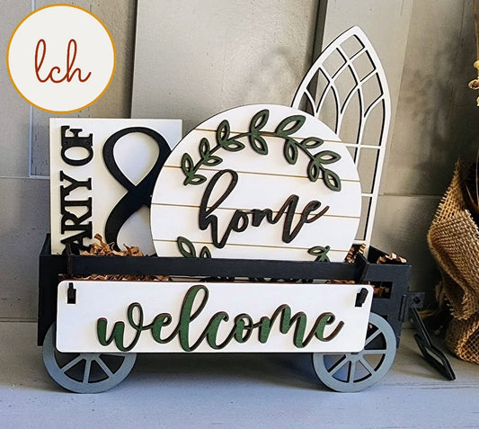 Charming Wooden Laser Cut & Hand-Painted Shelf Sitter Inserts - Personalized Home, Welcome, and Party of X Themes (insert only)