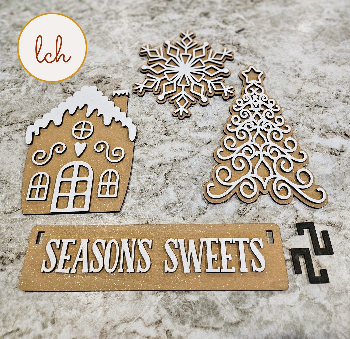 Seasons Sweets Christmas Sugar Cookie Wooden Laser Cut Hand Painted Interchangeable Shelf Sitter Insert - Festive Holiday Decor