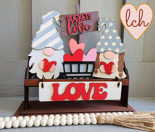 Whimsical Wooden Gnome Valentine's Interchangeable Shelf Sitter Insert - Hand-Painted Laser-Cut Love for Your Home Decor (Insert Only)