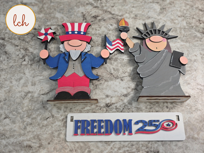 Uncle Sam & Statue of Liberty Gnome Insert for Wooden Wagon & Raised Shelf Sitter • America 250th Birthday Decor (insert only)