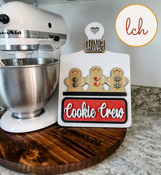 Hand-Painted Gingerbread Cookie Crew, Laser-Cut Wooden Christmas Breadboard Insert (Insert Only)