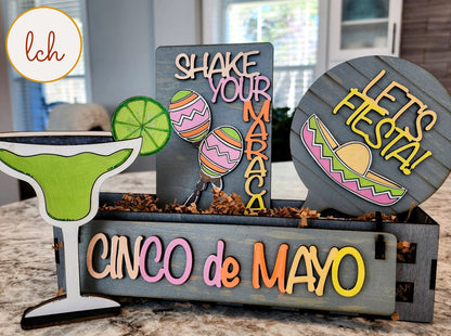 Cinco de Mayo - Hand-painted Wooden Margarita Celebration Interchangeable Inserts: Laser-Cut Shelf Sitter Decor (Inserts Only)!