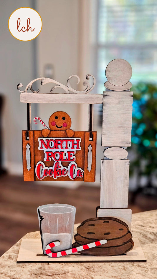North Pole Cookie Co Christmas Gingerbread Wooden Laser Cut Hand Painted Signpost & Door Insert (Insert Only)