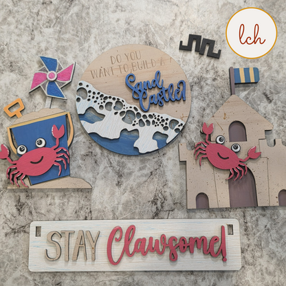 Crab Wagon Insert, "Stay Clawsome!" Hand Painted Sign, Beach Shelf Sitter Decor, Summer Tiered Tray (insert only)