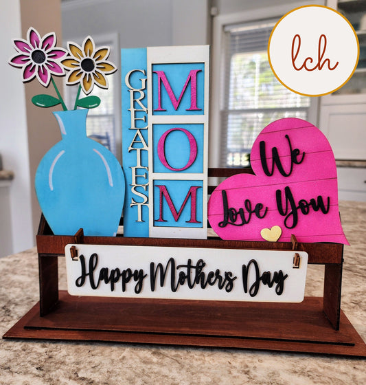Greatest Mom: Hand-painted Wooden Interchangeable Shelf Inserts for Mother's Day - Laser Cut, Heartfelt Decor (Inserts Only)