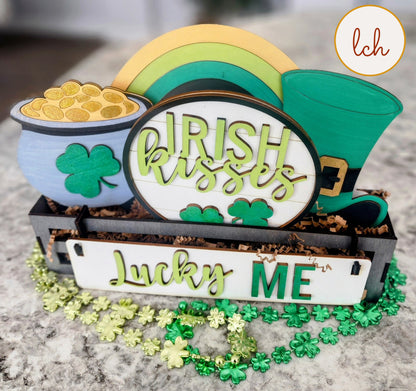 Hand-painted Wooden Lucky Me St. Patrick's Day Shelf Sitter Inserts - Laser Cut Interchangeable Decor for Your Festive Home!