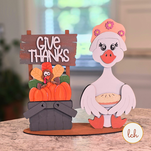Give Thanks Goose Outfit, Thanksgiving Decor, Mini Interchangeable Wooden Clothes, Hand Painted (outfit only)