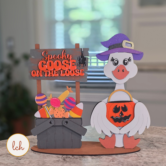 Spooky Goose Outfit | Mini Halloween Ghost Costume for Interchangeable Wooden Goose | Hand Painted (outfit only)
