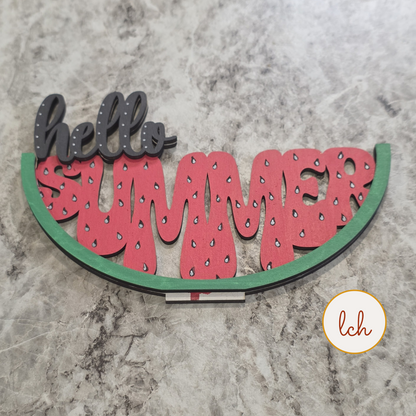 Hello Summer Watermelon Lantern Insert - Laser Cut, Hand Painted Wood - Shelf Sitter Decor (insert only)