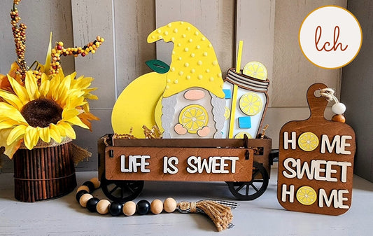 Wooden Laser-Cut & Hand-Painted 'Life Is Sweet' Lemon Themed Interchangeable Shelf Sitter Insert - Charming Home Decor Accent (Insert Only)