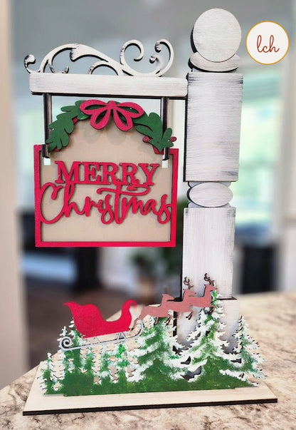 Hand-Painted Wooden Laser Cut Merry Christmas Mini Signpost Insert - Interchangeable Holiday Decor (Insert Only)