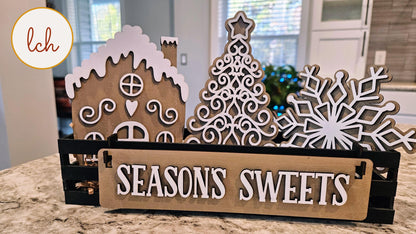 Seasons Sweets Christmas Sugar Cookie Wooden Laser Cut Hand Painted Interchangeable Shelf Sitter Insert - Festive Holiday Decor