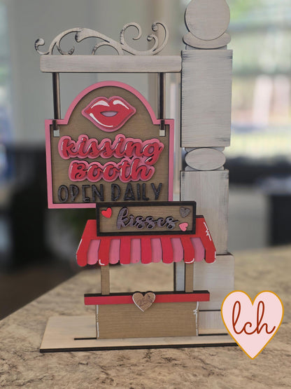 Kissing Booth Valentine's Day Wooden Laser Cut & Hand Painted Mini Signpost Insert (insert only)
