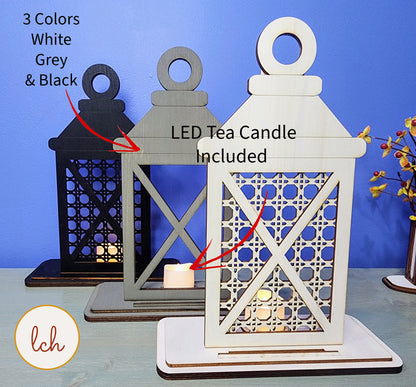 Hand-Painted Wooden Lantern Bases - Laser Cut, Interchangeable Designs for Unique Home Decor