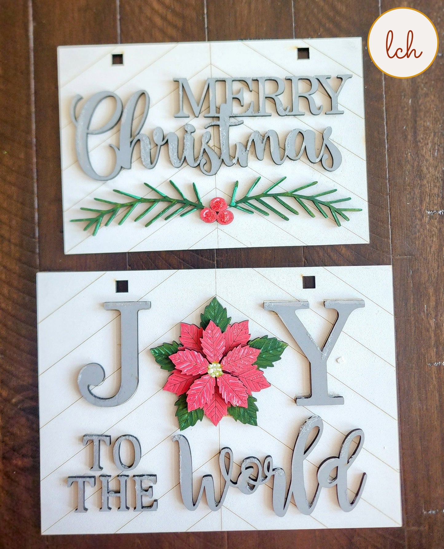 Joy To The World Christmas Hanger - Wooden Laser Cut, Hand Painted Ladder Picture Frame - (Hangers Only)
