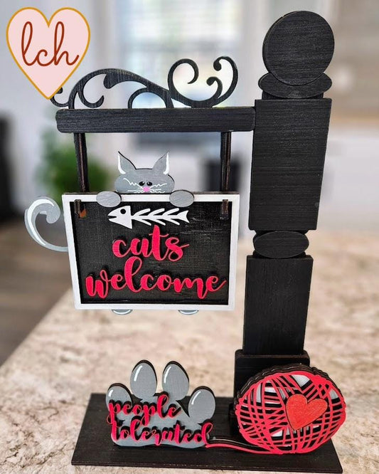 Cats Welcome, People Tolerated Mini Signpost/Door Insert - Wooden Laser Cut & Hand Painted (Insert Only)