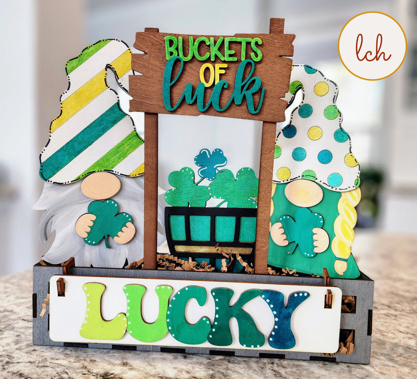 Hand-painted Lucky Clovers St. Patrick's Day Wooden Interchangeable Shelf Sitter Inserts - Laser-cut, Perfect for Festive Home Decor!