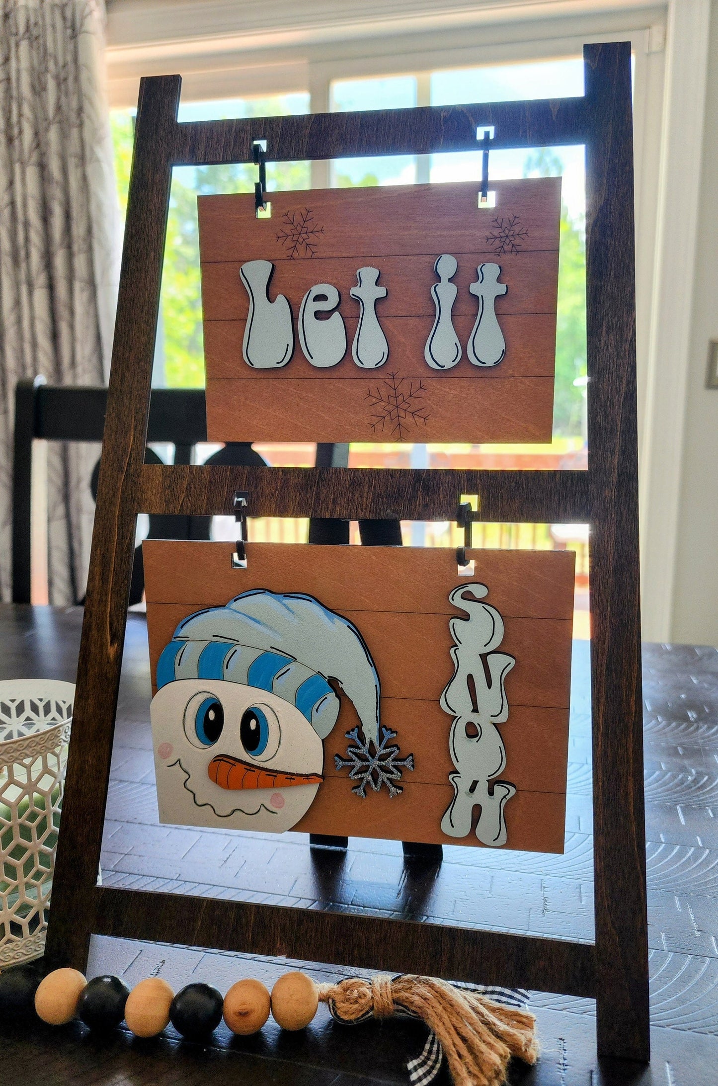 Seasonal Splendor: A Transforming Photo Frame Ladder for Cherished Memories (seasonal hangers sold separately)