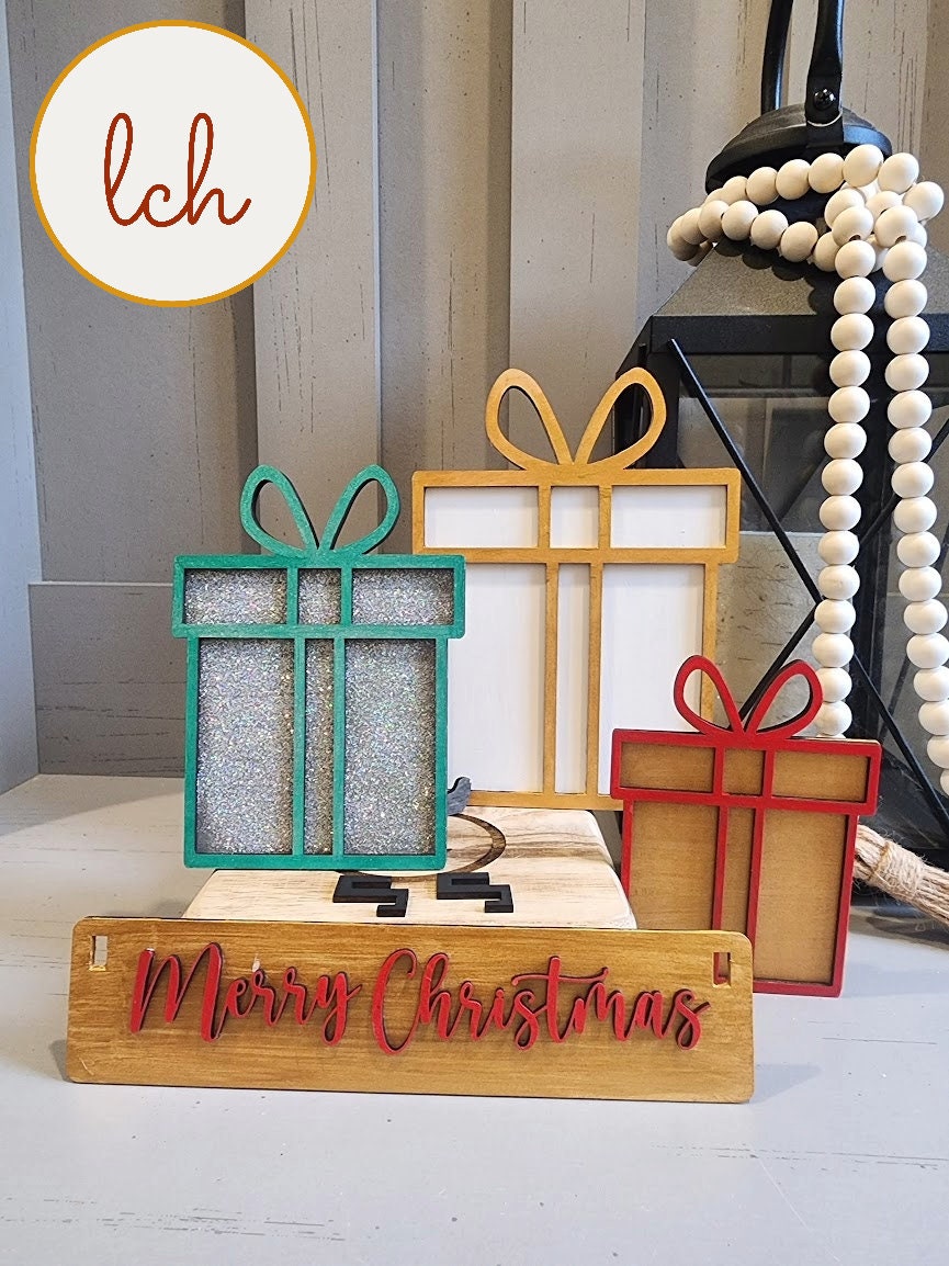 Artisanal Laser-Cut & Hand-Painted Christmas Present Shelf Sitter Inserts – Holiday Cheer for Your Home! (Inserts Only)