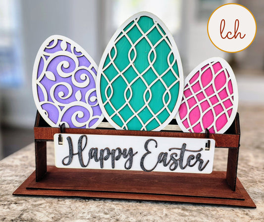 Handcrafted Wooden Easter Egg Shelf Sitter Inserts - Laser Cut & Hand Painted - Interchangeable Spring Decor (insert only)