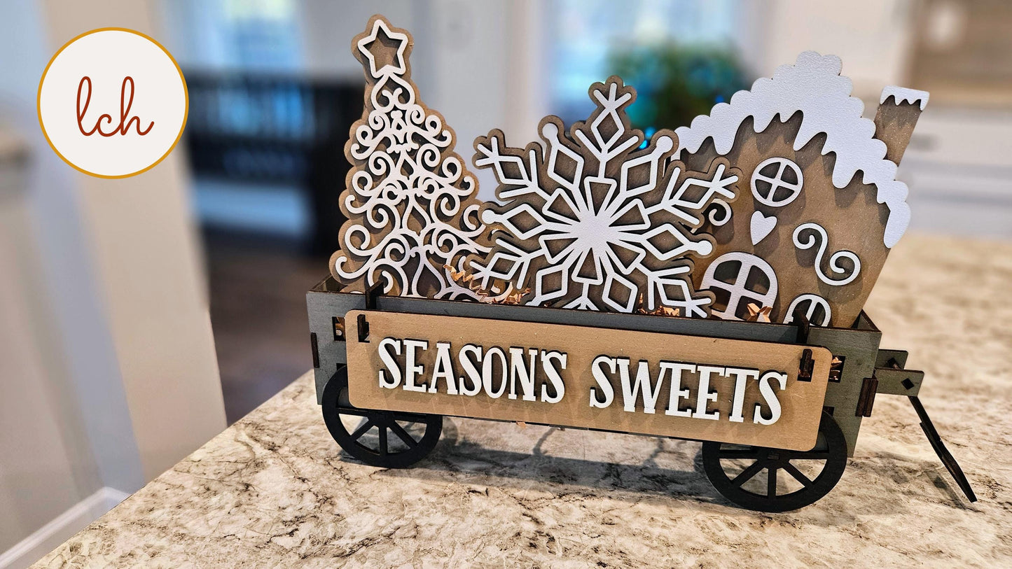 Seasons Sweets Christmas Sugar Cookie Wooden Laser Cut Hand Painted Interchangeable Shelf Sitter Insert - Festive Holiday Decor