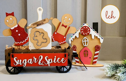 Delightful Wooden Gingerbread Interchangeable Shelf Sitter Inserts - Sugar & Spice for a Festive Christmas Display! (Insert Only)