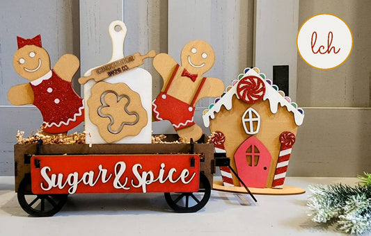 Delightful Wooden Gingerbread Interchangeable Shelf Sitter Inserts - Sugar & Spice for a Festive Christmas Display! (Insert Only)
