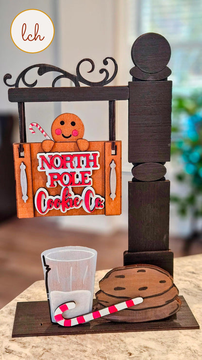 North Pole Cookie Co Christmas Gingerbread Wooden Laser Cut Hand Painted Signpost & Door Insert (Insert Only)