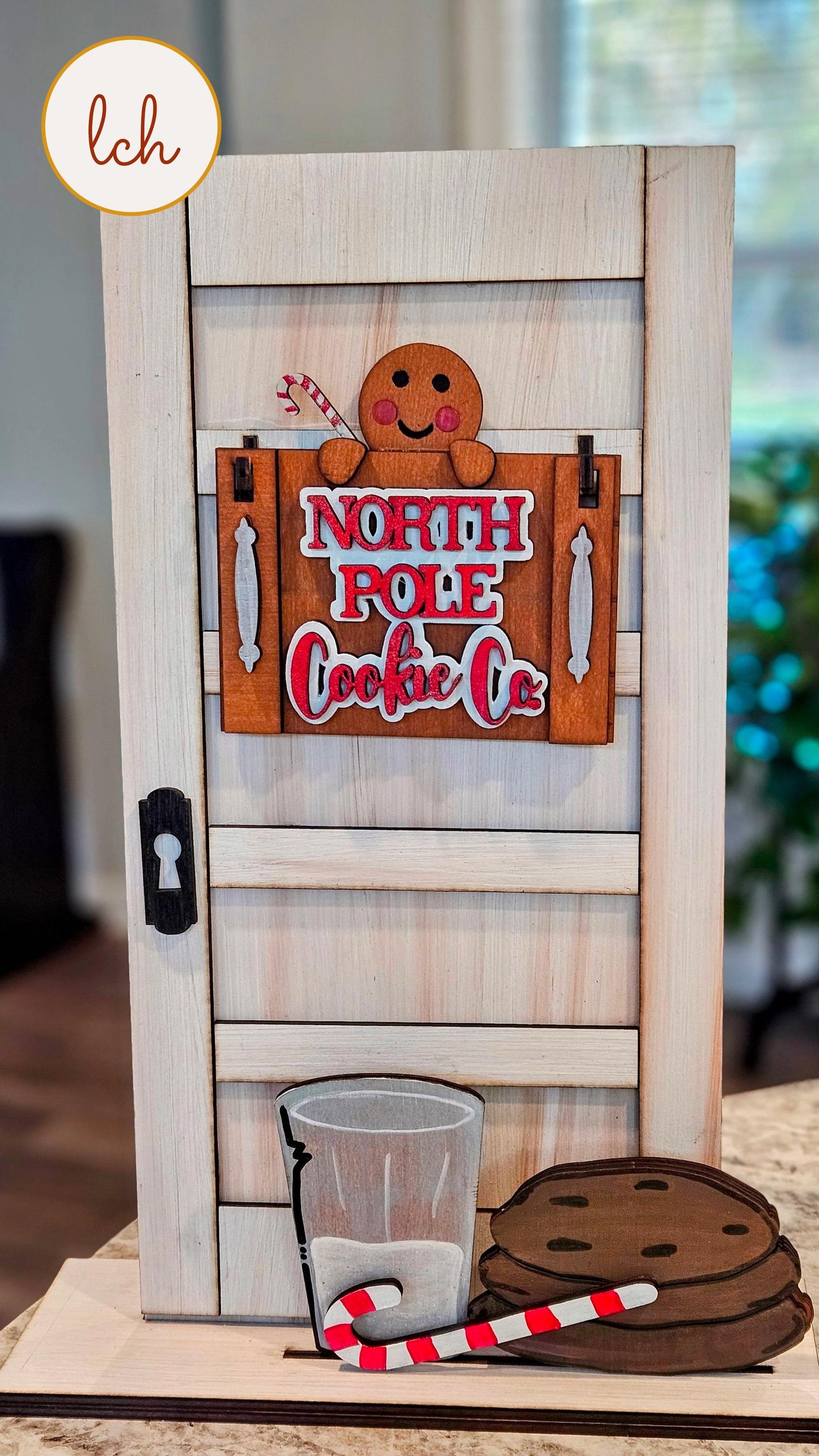 North Pole Cookie Co Christmas Gingerbread Wooden Laser Cut Hand Painted Signpost & Door Insert (Insert Only)