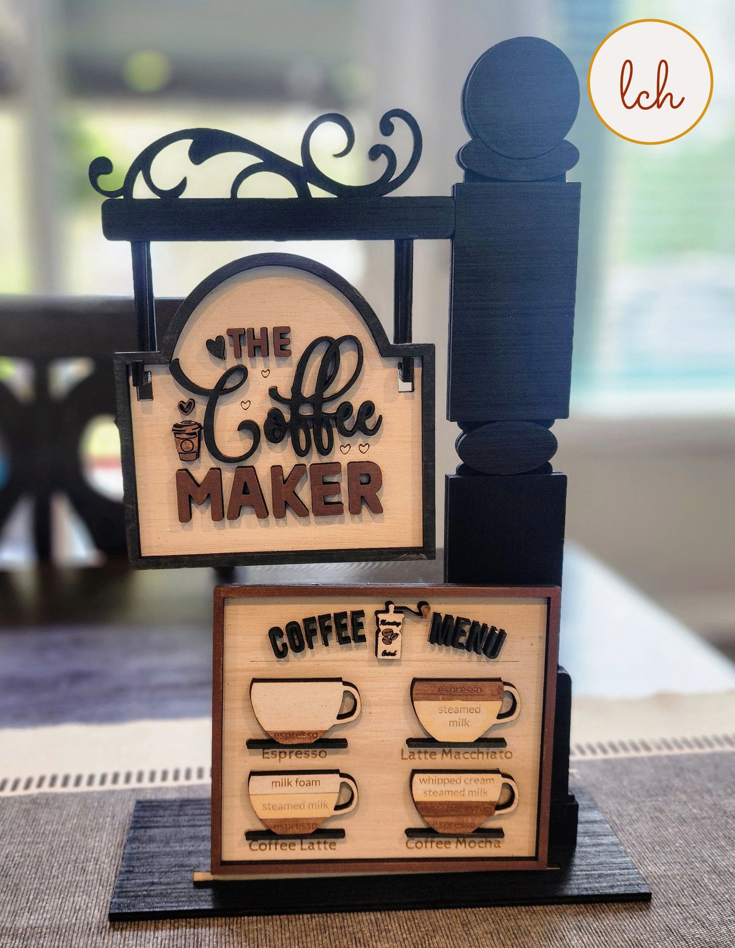 The Coffee Maker - Mini Interchangeable Signpost Insert - Wooden Laser Cut, Hand Painted, Coffee Bar Decor (Insert Only)