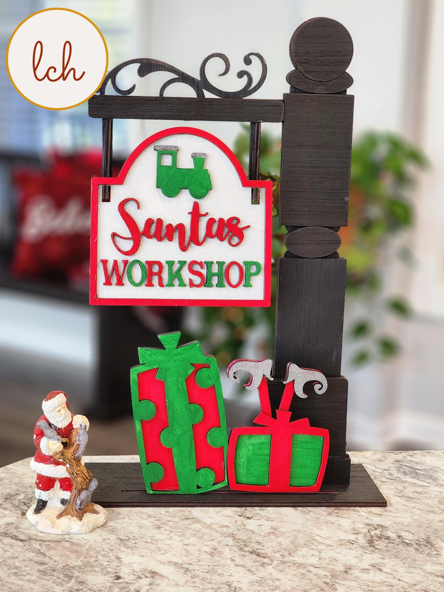 Santa's Workshop Christmas Mini Signpost & Door Insert - Hand Painted, Laser Cut Wood (Insert Only)