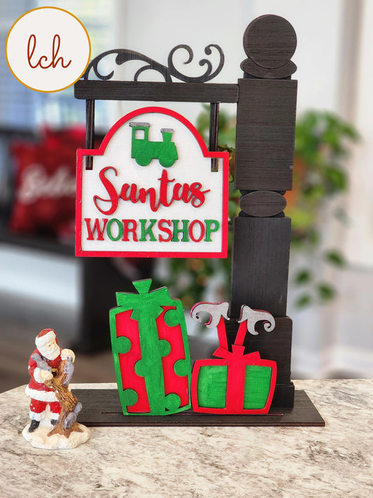 Santa's Workshop Christmas Mini Signpost & Door Insert - Hand Painted, Laser Cut Wood (Insert Only)
