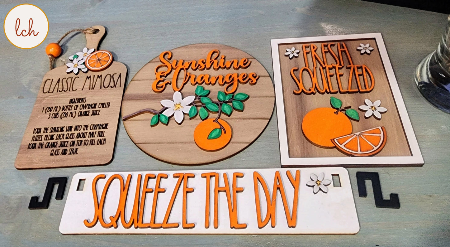 Squeeze the Day - Hand-Painted Oranges, Summer-Themed Birch Shelf Sitter Insert (Insert Only)