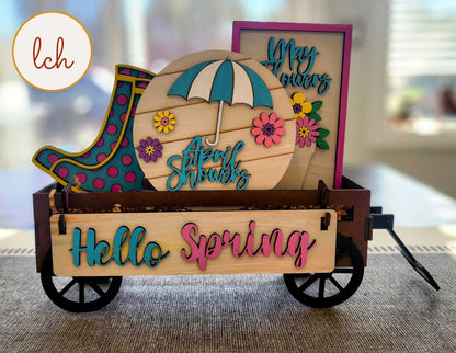 Charming Hand-Painted Wooden Inserts for Spring! April Showers Interchangeable Shelf Sitters (Inserts Only)