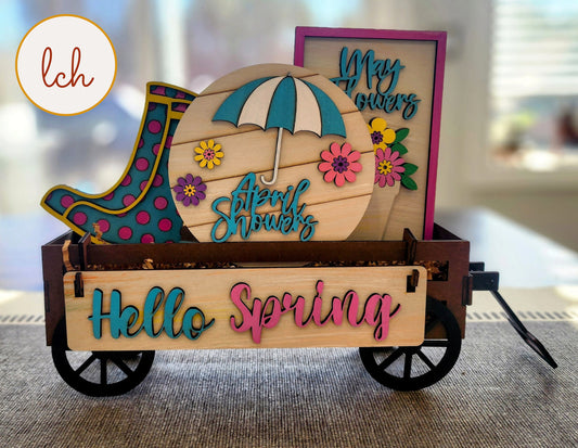 Charming Hand-Painted Wooden Inserts for Spring! April Showers Interchangeable Shelf Sitters (Inserts Only)