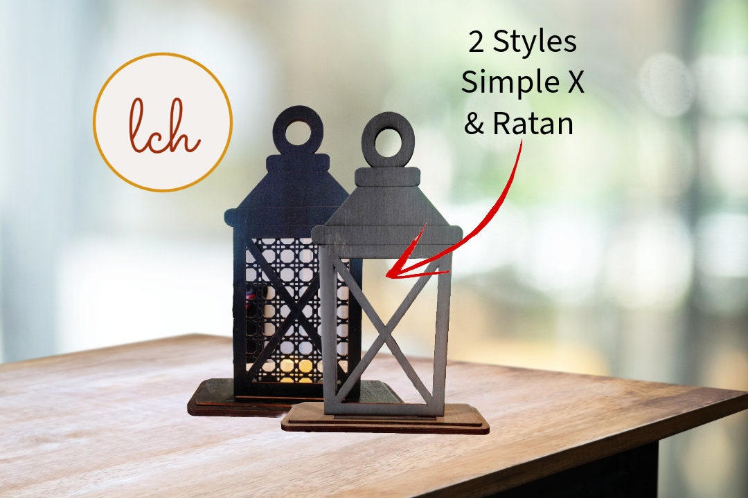 Hand-Painted Wooden Lantern Bases - Laser Cut, Interchangeable Designs for Unique Home Decor