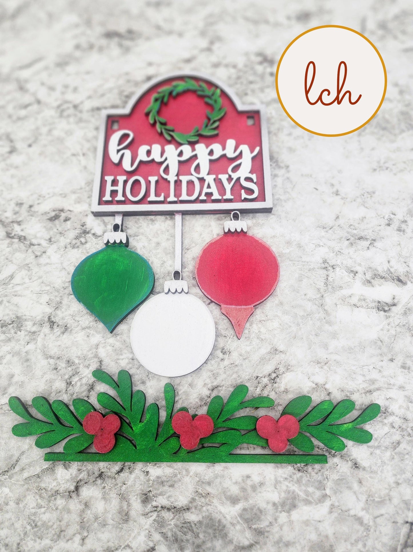 Happy Holidays Christmas Insert - Wooden Laser Cut, Hand Painted, Mini Interchangeable Signpost (Insert Only)