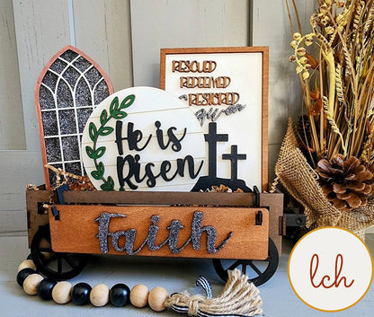 He Is Risen Easter Interchangeable Shelf Sitter Inserts - Handcrafted Wooden Laser Cut & Hand Painted Decor (Insert Only)