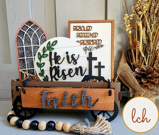 He Is Risen Easter Interchangeable Shelf Sitter Inserts - Handcrafted Wooden Laser Cut & Hand Painted Decor (Insert Only)